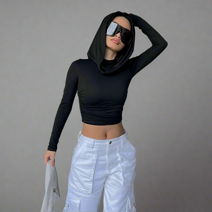 HOODED CROP TOP - Jade