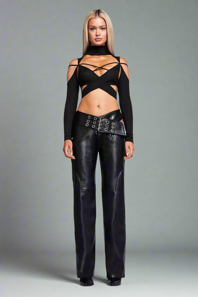 LOW WAISTED LEATHER PANTS - Cece