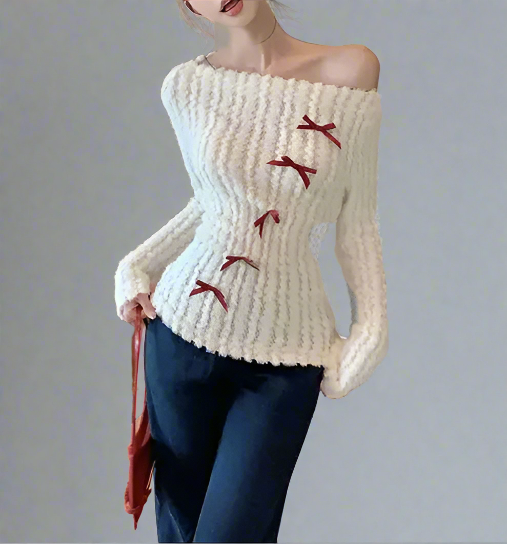 KNITTED BOW PULLOVER - Cora