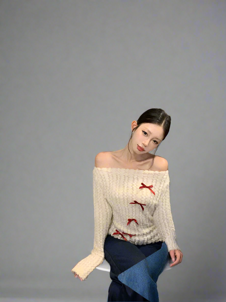 KNITTED BOW PULLOVER - Cora