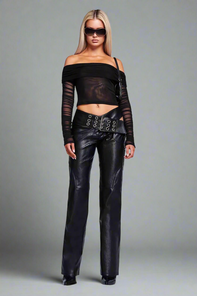 LOW WAISTED LEATHER PANTS - Cece