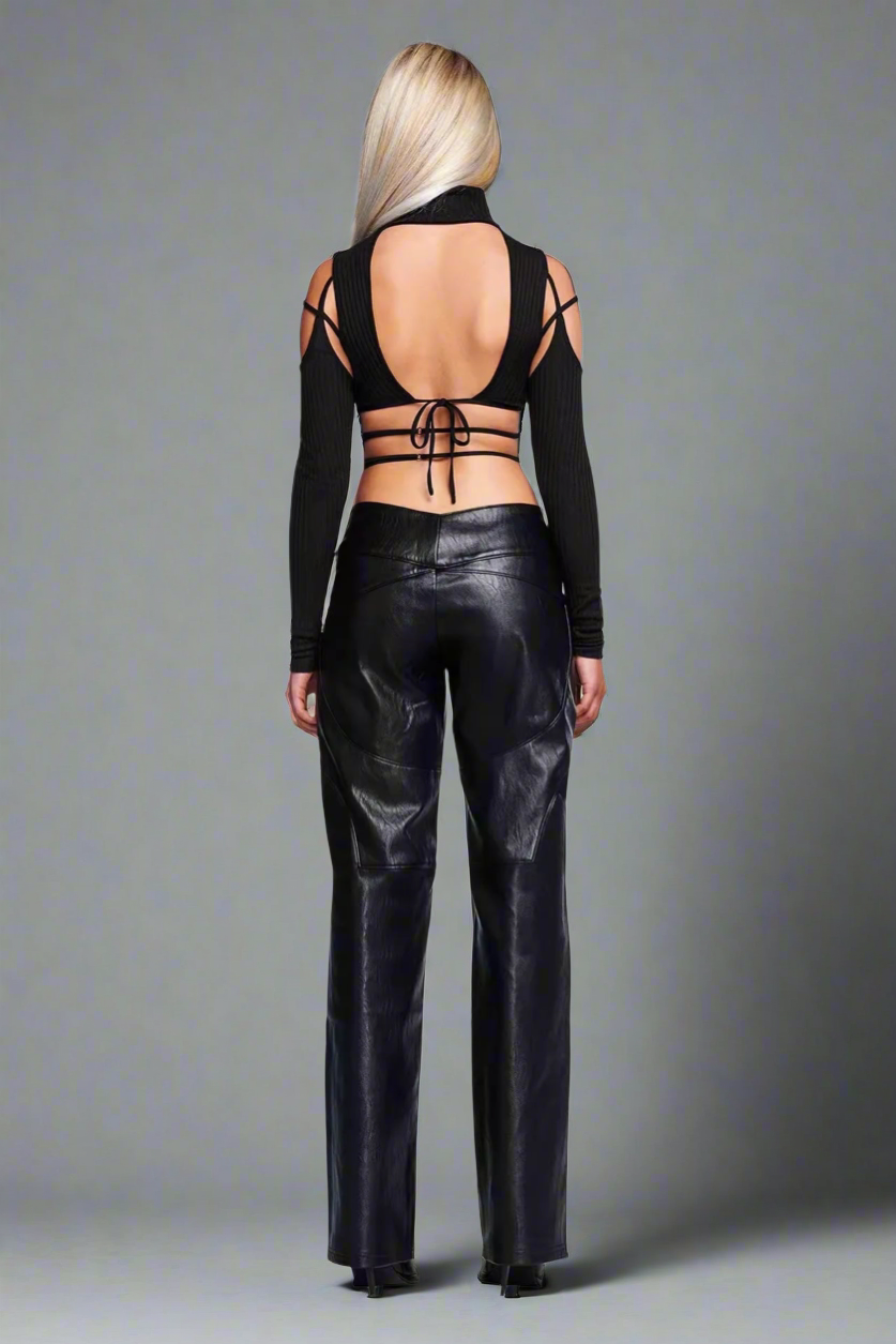 LOW WAISTED LEATHER PANTS - Cece