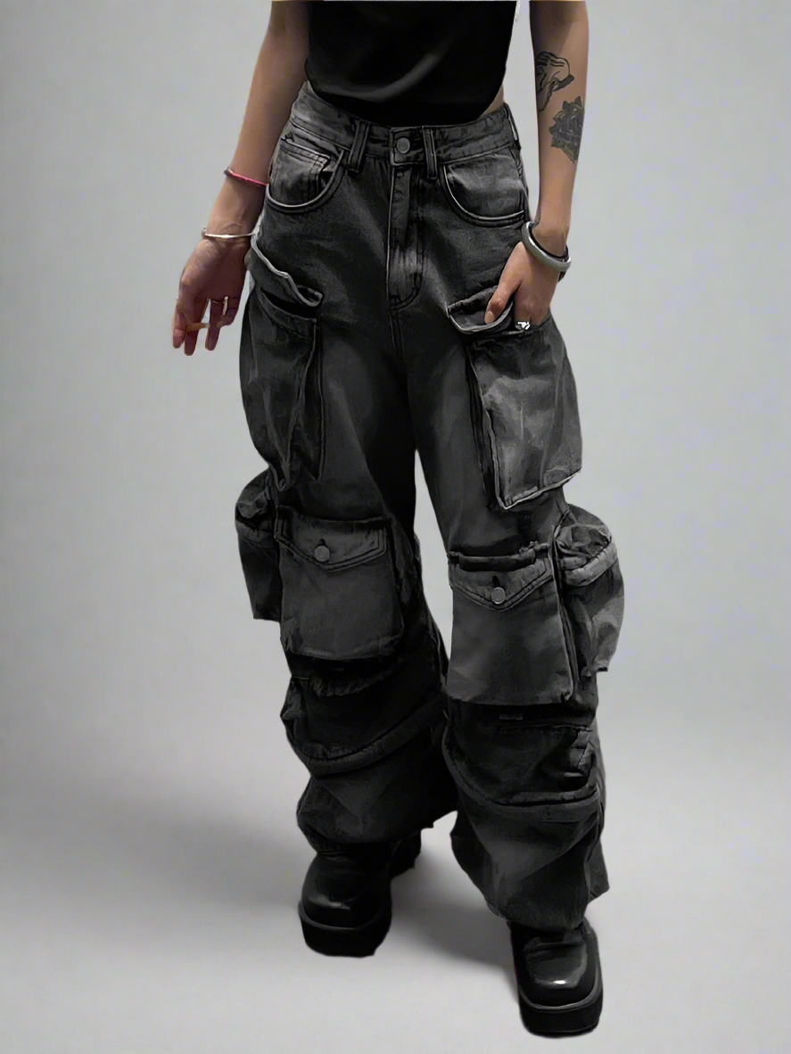 CARGO BAGGY DENIM PANTS - Zuria