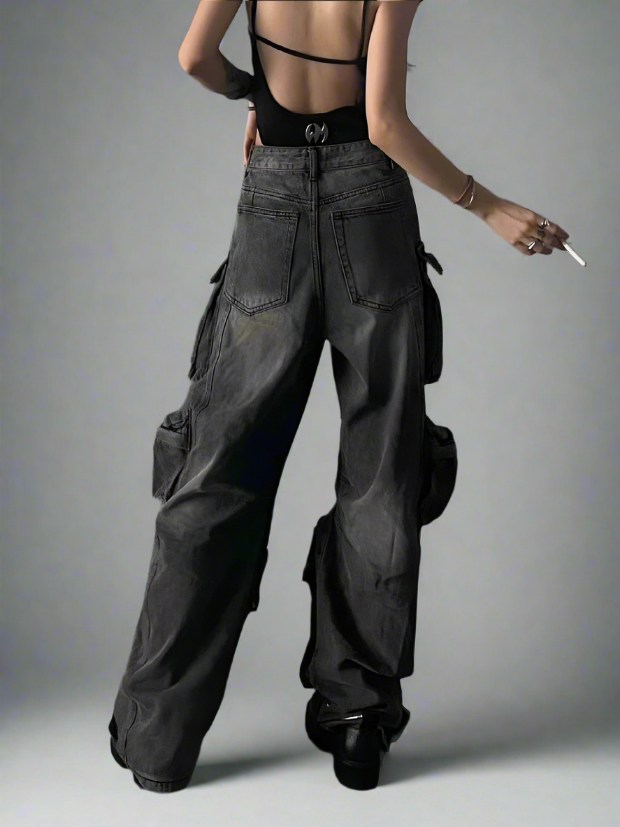 CARGO BAGGY DENIM PANTS - Zuria