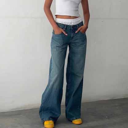 DENIM LOW WAIST BAGGY JEANS - Bronya