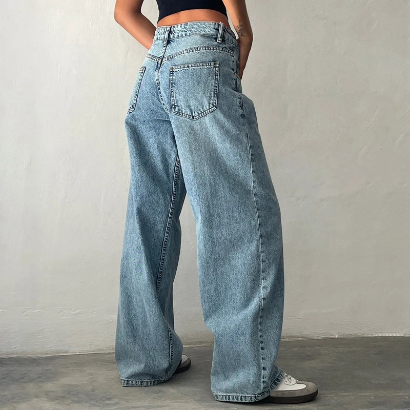 DENIM LOW WAIST BAGGY JEANS - Bronya