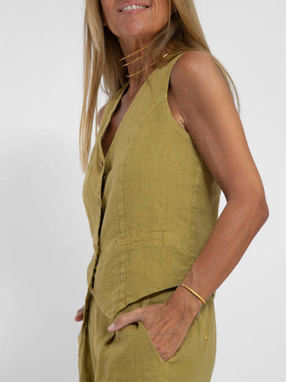 V-NECK CASUAL WIDE LEG 2 PIECE - Sage